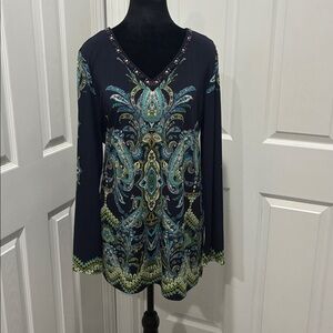 Susan Graver Artisan Blue and Green Paisley Top